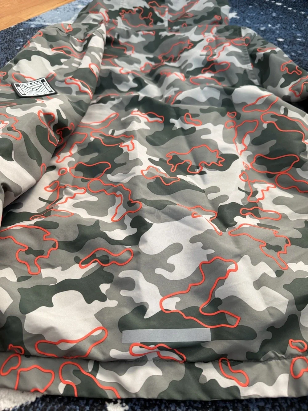F&F Green Grey Camo Kids Hooded Raincoat with Orange Trim